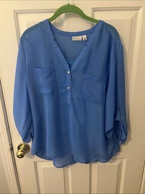 Kim Rogers Blue V-Neck Tunic with Front Pockets